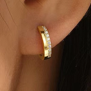 Elegant gold S925 sterling silver geometric hoop earrings with sparkling white zircons