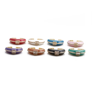 Adjustable Ring Copper Colorful Enamel Zircon Micro Inset Geometric Fashion Jewelry Women