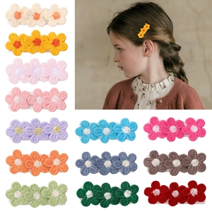 Embroidered Flower Hair Clips Floral Knitted Duckbill Barrette For Toddler Girls Vintage Pastoral Hair Accessories