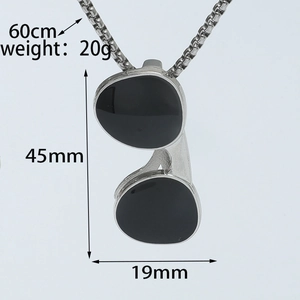 Detail view of silver sunglasses pendant with 60cm box chain, dimensions 45mm by 19mm