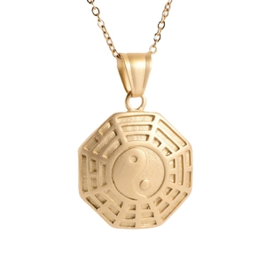 Golden Tai Chi Yin Yang pendant necklace in polished vintage stainless steel