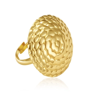 Detailed view of the vintage gold stainless steel ring with unique hammered texture