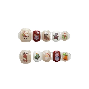 Christmas theme press-on nails featuring Santa, snowman and reindeer festive patterns