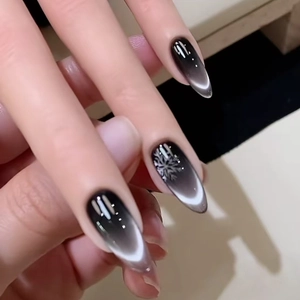 Cat Eye Press On Nails Dark Galaxy Snowflake Almond Shape ABS Artificial False Nails For Women