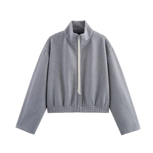 Women Zipper Jacket And Wide Leg Pants Casual Streetwear Stand Collar Cropped Coat Solid Color Knitted Tracksuit