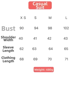 Detailed size chart for the slim fit blazer featuring chest and sleeve measurements