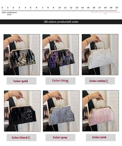 Detailed size measurement of the sequin evening handbag showing 20cm scale on top