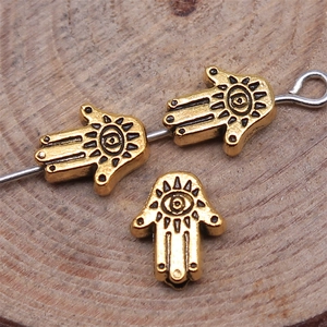 Antique gold Hamsa Hand metal beads with eye engraving for vintage DIY jewelry making