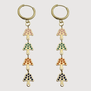 Colorful Mushroom Drop Earrings Stainless Steel Gold Plated Enamel Stacked Polka Dot Tassel Sweet Jewelry For Women