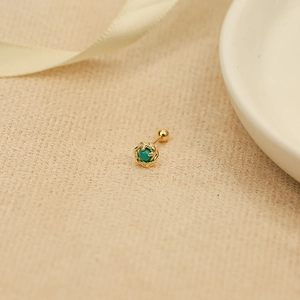 S925 sterling silver gold flower stud earring with green turquoise and screw back detail