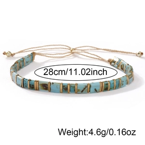 Bracelet bohème en perles Tila bleu turquoise et détails dorés, cordon ajustable