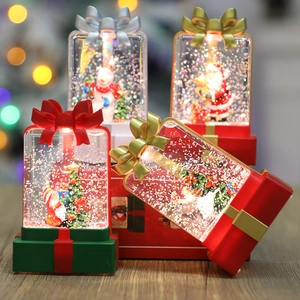 Christmas Snow Globe Light Gift Box Shape LED Water Filled Lantern Santa Claus Snowman Desktop Decor Holiday Ornament
