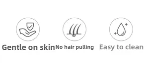 Pet grooming brush detail showing skin-friendly design, no-pull hair removal, and easy cleaning