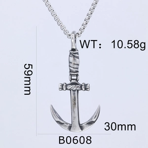 Retro stainless steel anchor pendant with S.Steel engraving and dimensions 59mm by 30mm