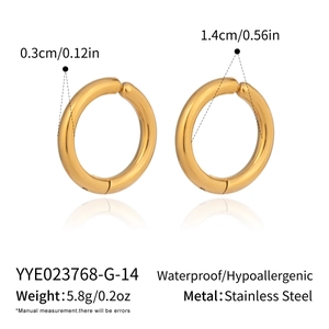 Detailed size chart for 18K gold stainless steel non-pierced ear cuffs with dimensions