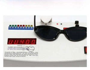 UV400 protection testing for marble oval sunglasses showing 400nm shielding