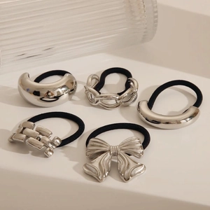 Minimalist Hair Ties Stainless Steel 18K Gold Plated Bowknot Starfish Geometric Rhinestone Artificial Pearl Ponytail Holder For Women