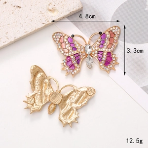 Zinc alloy purple butterfly charm with rhinestones for phone cases and shoes, 4.8cm wide