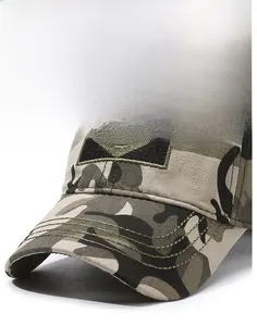 Macro shot of camouflaged baseball cap brim showing reinforced stitching and fabric texture