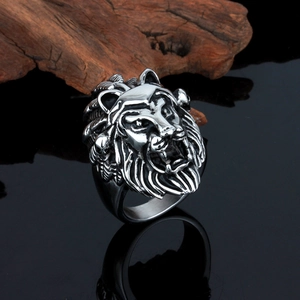 Lion Head Ring Stainless Steel Indian War Bonnet Headdress Punk Rock Hip Hop Biker Silver Tone Jewelry For Men