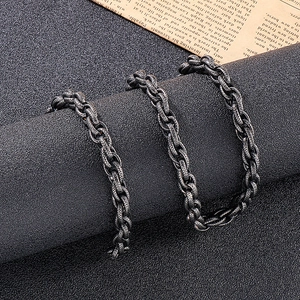 Industrial style snake scale textured metal twist chain necklace in vintage black finish