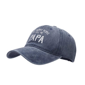 Vintage washed navy denim baseball cap for outdoor hiking with Papa embroidery