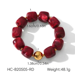 Detail view of Maillard style beaded bracelet showing 1.6cm red beads and weight of 48.1g