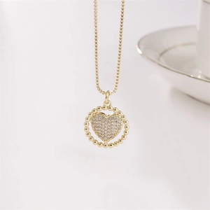 Minimalist 18k gold plated copper heart necklace with micro-pave cubic zirconia crystals