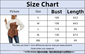Size guide for women's puff sleeve shirt with bust and length measurements in centimeters