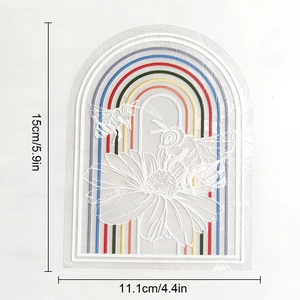 Rainbow and bee pattern suncatcher prism sticker with detailed 15cm x 11.1cm dimensions
