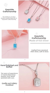 Detailed macro view of S925 sterling silver necklace with luxury square sugar crystal pendant