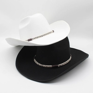 Classic wool felt western cowboy hats in black and white with woven decorative bands