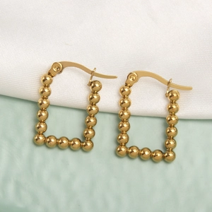 Minimalist gold stainless steel beaded rectangular hoop earrings for women stylish jewelry