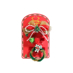 Set de pinces à cheveux de Noël avec nœud rouge, pompons et accessoire couronne