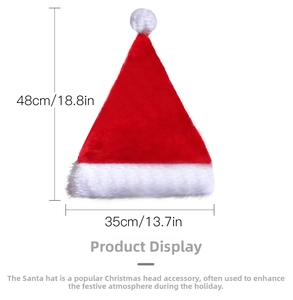 Plush LED Christmas hat with dimensions 48cm height and 35cm width in red and white
