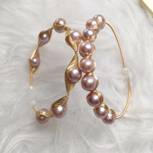 Handmade Freshwater Pearl 14K Gold Wire Wrapped Cuff Bangle Bracelet Elegant Artistic Jewelry Gift For Women