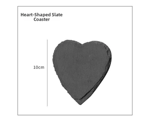 Macro shot of 10cm heart-shaped natural slate coaster with rustic textured edges