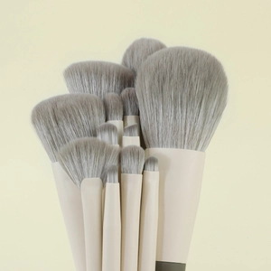 Macro view of 12pcs portable travel makeup brush set with soft dense fiber bristles