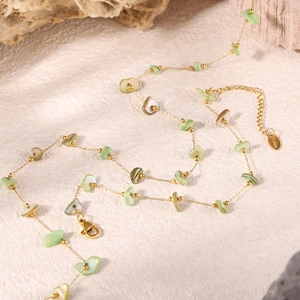 Collier vintage français fait main avec pierres naturelles et chaîne en acier inoxydable