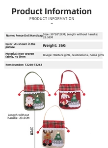Detailed size chart of Santa, Snowman, and Reindeer non-woven Christmas gift bags