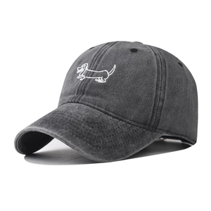 Washed Cotton Baseball Cap Distressed Vintage Duck Tongue Hat Dachshund Dog Embroidery Outdoor Adjustable Unisex