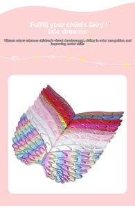 Close-up of colorful iridescent fairy wings with detailed feather embossed textures