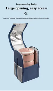 Detail of insulated lunch bag showing large opening and silver foil interior lining