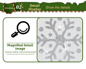 Detailed view of silver glitter Christmas snowflake stickers for holiday window decoration