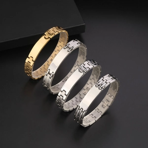 Titanium steel watchband link bracelets in gold and silver finish with blank engraving plates