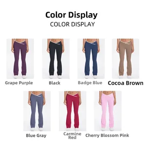 Multiple color options for high waisted flared yoga pants featuring a crossover waist design