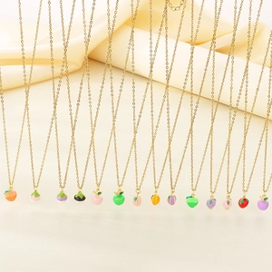 Fruit Pendant Necklace Stainless Steel Enamel Colorful Cute Sweet Dopamine Style Jewelry For Women