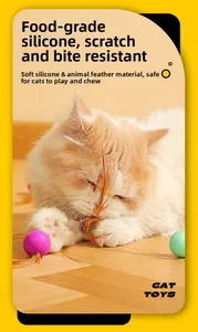 Close-up of food-grade silicone ball cat toy with soft feathers for interactive play and biting