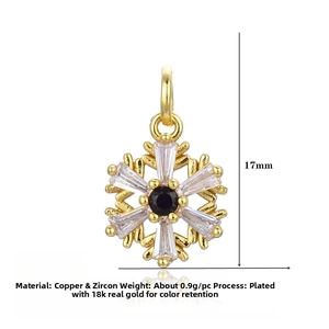 Detail of 18k gold plated copper snowflake pendant with micro-set zircon for DIY jewelry