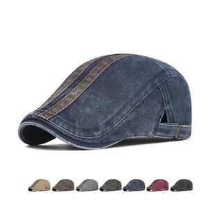 Ivy Cap Washed Cotton Vintage Distressed Flat Hat Adjustable For Men Women British Style Forward Cap Sun Protection